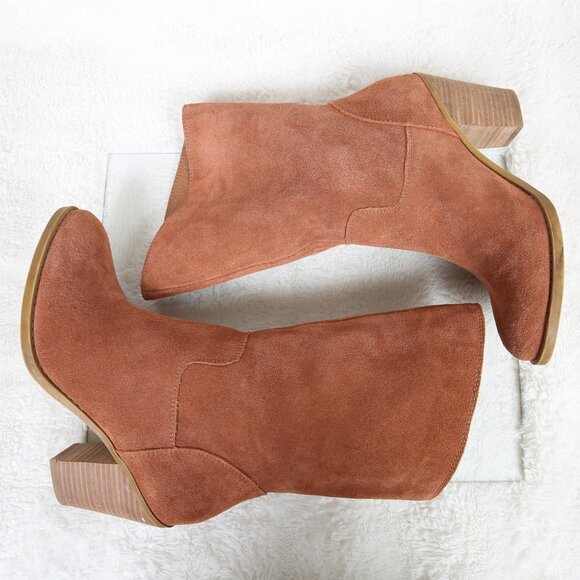 LUCKY BRAND Embrleigh Brown Suede Mid-Calf Boots - Picture 3 of 14